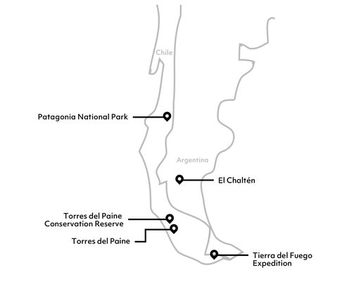 Map Explora Lodges in the Patagonia