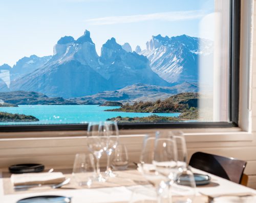 Views to Torres del Paine Horns from Explora Lodge