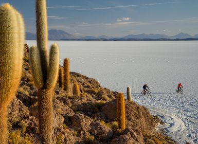 Bike ride in the largest salt flat in the world, Bolivia