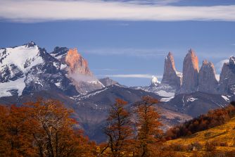 The Paine Towers in an autumn landscape, Patagonia