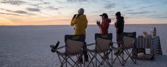 People enjoying buffet in the Uyuni Salt Flat.