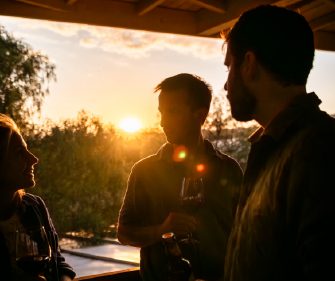 Friends having a glass of wine in Atacama